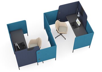 Blue workplace for two person.