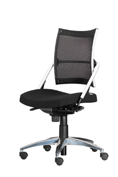Black swivel chair with mesh back.