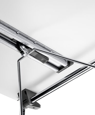 Folding mechanism of a table.