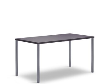 rechthoekige tafel met zwart tafelblad en ronde metalen poten