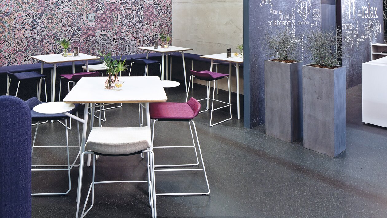 Café with barstools and tables.
