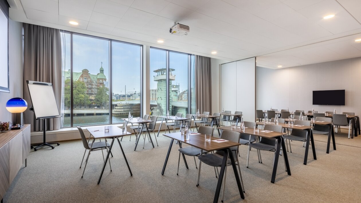 Training classroom with tables and chairs. 