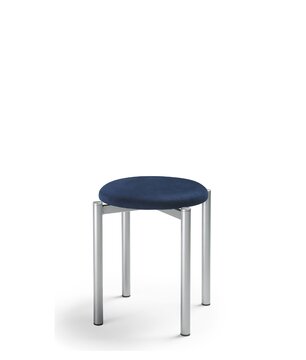 tabouret avec cousin d'assise bleu et piètement coloris argent