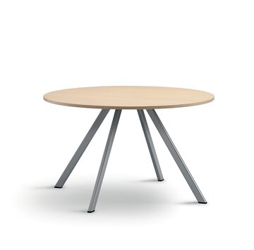table de réunion ronde avec plateau en bois et pied forme croix