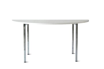 une table demi-cercle blanche avec pieds chromés