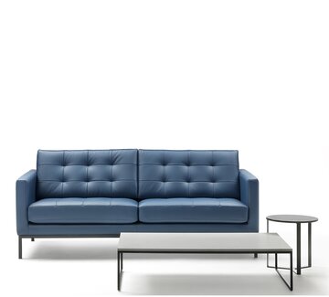 Blue 2-seater bench.