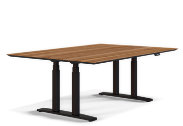 Conference table with a wooden plate and a black frame.