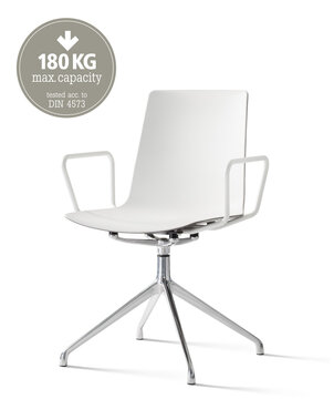 White conference chair with arms.