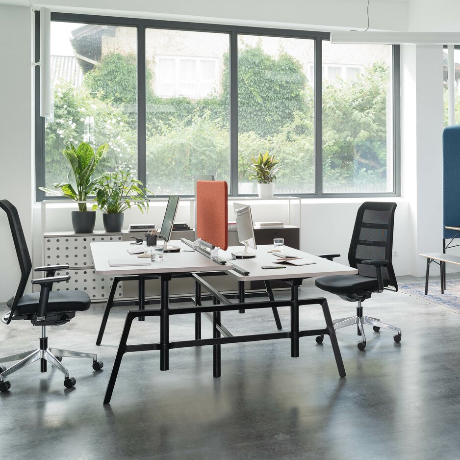 Schreibtisch etio mit paro2 Drehstühlen in hellem und modernen Büro.