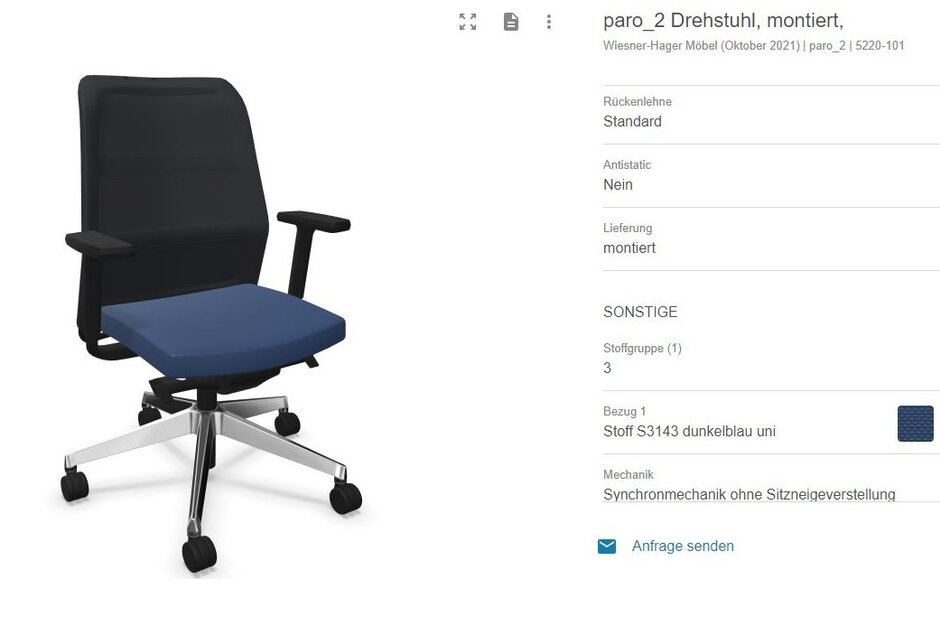 paro_2 Möbelkonfigurator mit einem Drehstuhl.