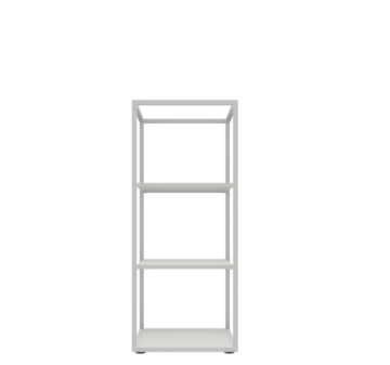 structure forme carré de métal blanc avec 3 tablettes mélaminées blanches