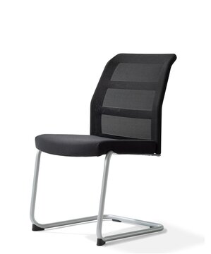 paro_2 cantilever chair Black cantilever chair with mesh back.