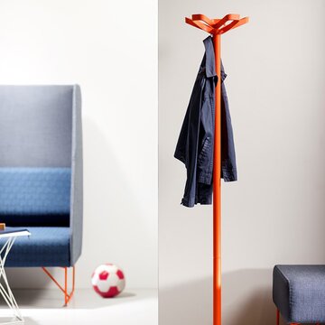 Orange coat stand.