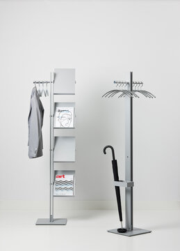 Gray coat stand.