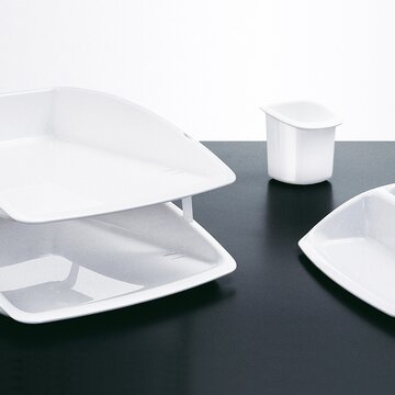 Three white table shelves.