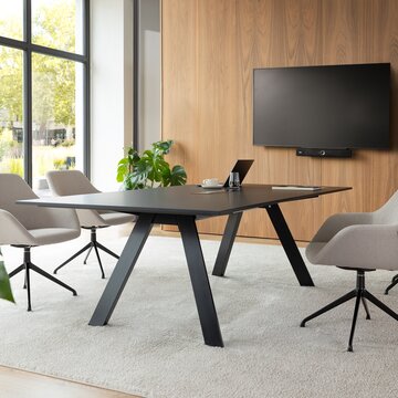 Black tabletop with black legs