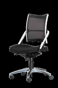 Black swivel chair with mesh back.