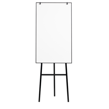 Weißes Flipchart mit schwarzem Gestell.