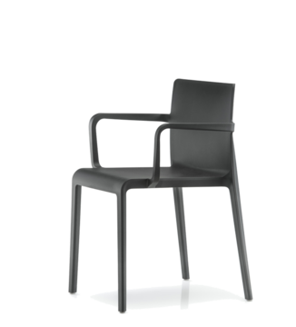 Black outdoor chair with armrest.