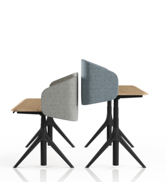 two office desks with a screen