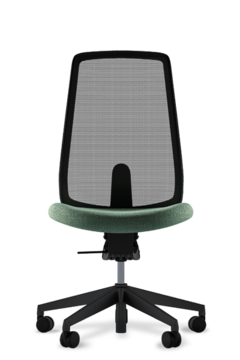 Black swivel chair, seat upholstered, back with mesh