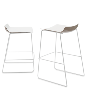 Two white barstools.