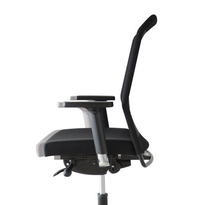 Adaption of the seat and armrest of a black swivel chair.