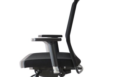 Adaption of the seat and armrest of a black swivel chair.