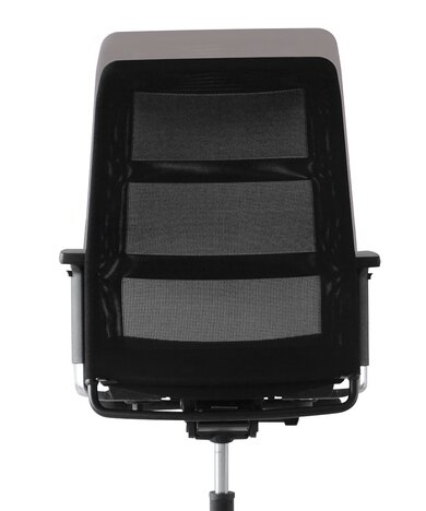 Adaption of the backrest of a black swivel chair.