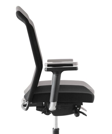 Adjustment of the set height of a black swivel chair.