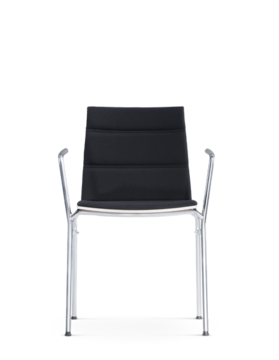 Black padded row chair with armrest.