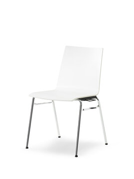chaise 4 pieds avec coque blanc et pieds chromés
