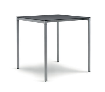 table haute forme carrée avec plateau noir et pieds gris