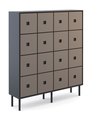 armoire locker grise avec 4 x 4 portes battantes sur fond transparent