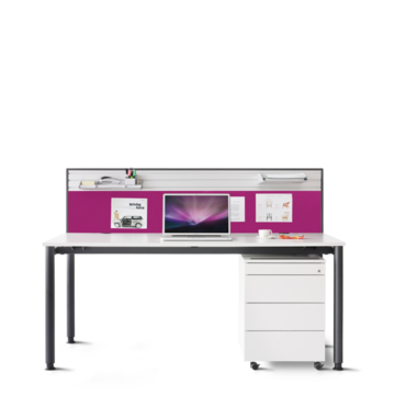 agilos office desk with accessory panel and other accessories 