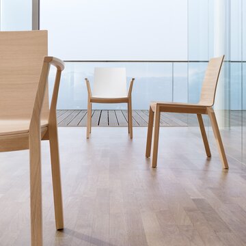 Set of wooden chairs with and without armrests