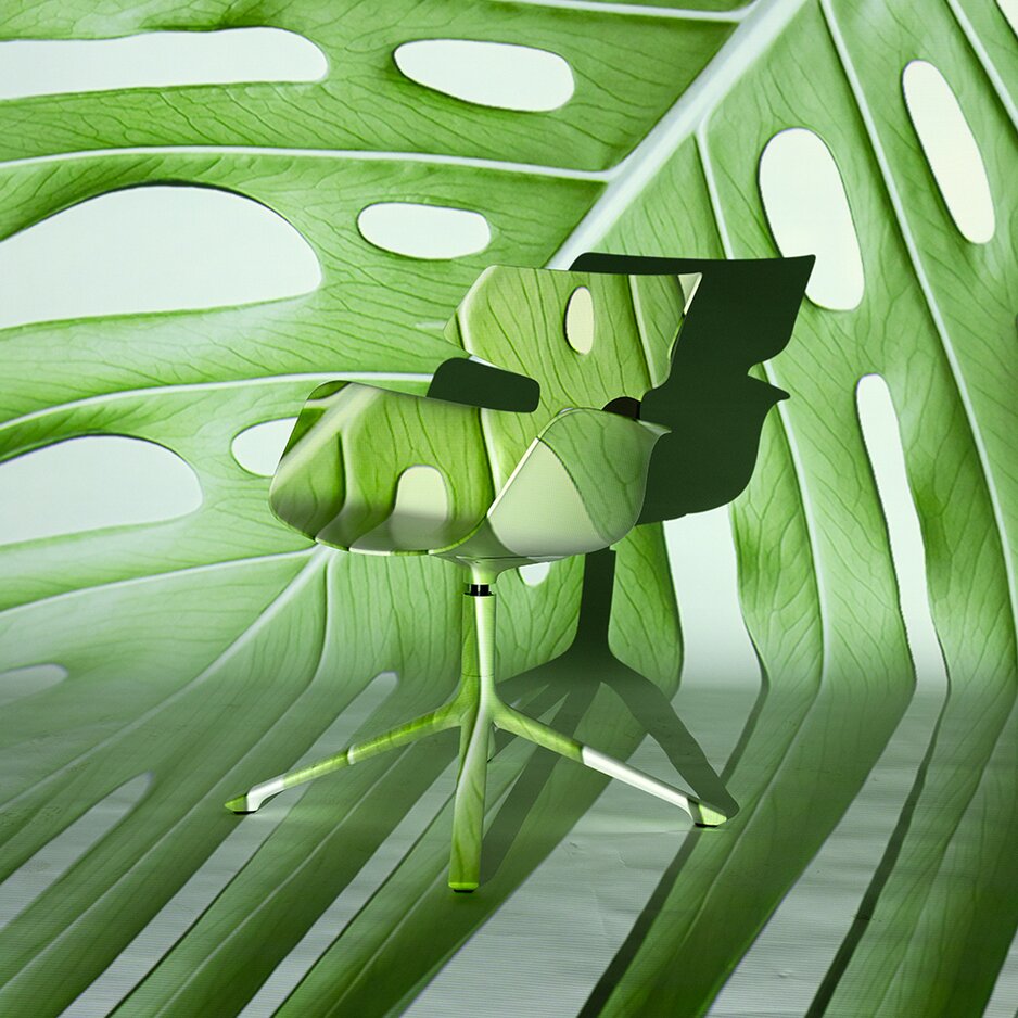 Shell chair onto which a plant was projected