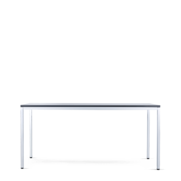 table rectangulaire avec pieds métalliques carrés, vue frontale sur fond transparent