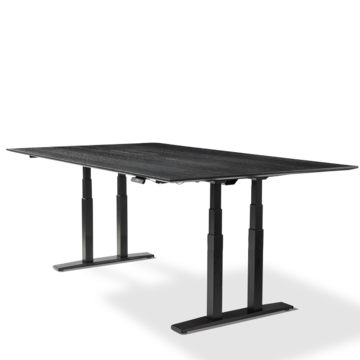 Dark height adjustable conference table.