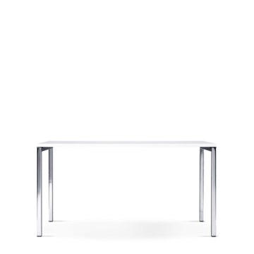een witte rechthoekige tafel met verchroomde poten op een transparante achtergrond