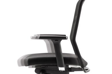 Adjustment of the seat depth of a black swivel chair.