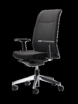 Black swivel chai with padded seat and back.