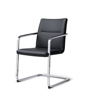 Black cantilever chair.