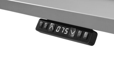 Knopf zur Einstellung der Tischhöhe bei höhenverstellbaren Schreibtischen.