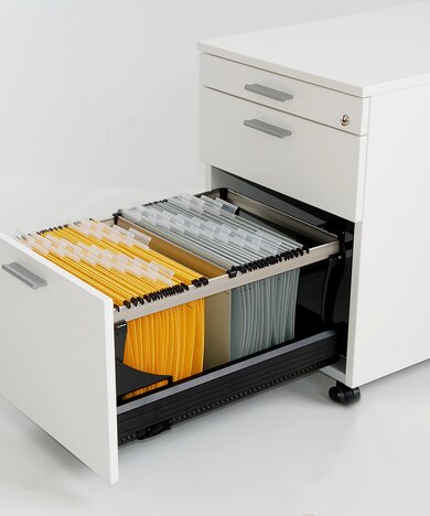 Hängeregister des Rollcontainers im Detail