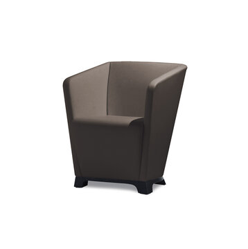 petit fauteuil avec revêtement brun et pieds en bois