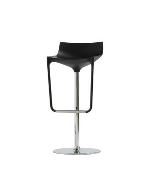 tabouret de bar moderne sur pied avec coque noire et base chromée