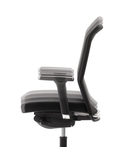 Adjustment of the infinitely variable seat height of a black swivel chair.