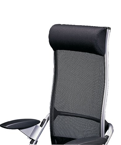 Padded neckrest of a swivel chair.