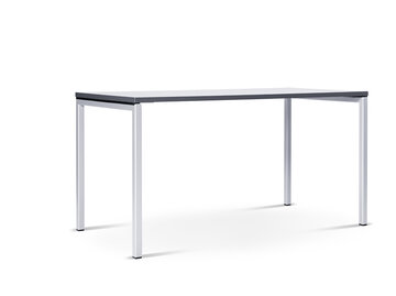 une table rectangulaire avec plateau anthracite et pieds chromés